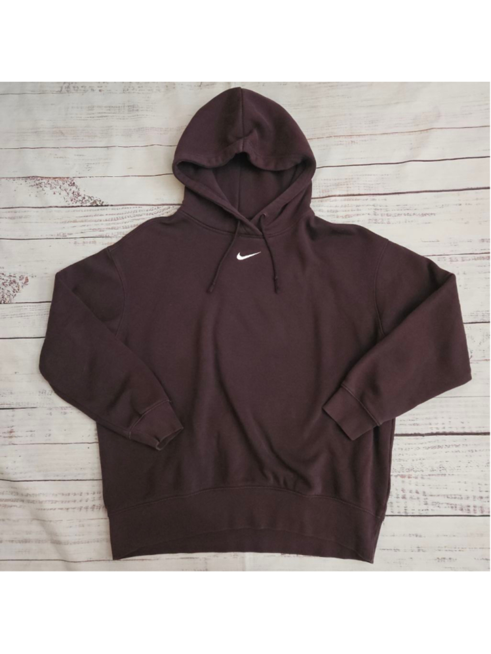 Nike Brown Red Embroidered Check Centered Pullover Hoodie Mens Medium